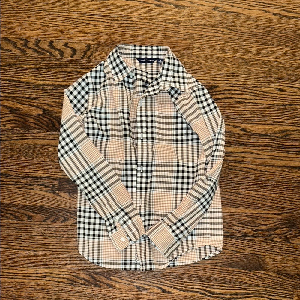 EUC Janie and Jack Plaid Kids Shirt - Tan and Black size 8